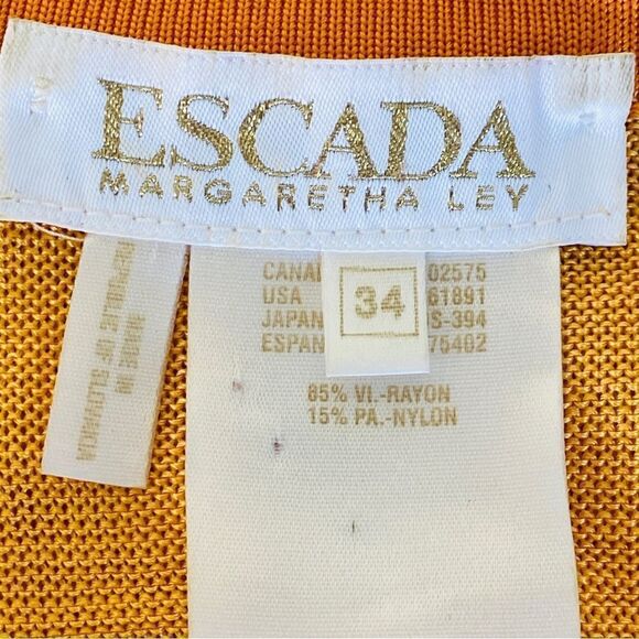 Vtg Escada Margaretha Ley Orange Yellow Stripe Knit Button Up Top Sz EU 34 US S - Picture 9 of 14